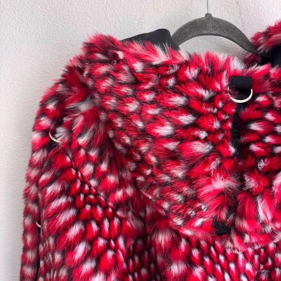 Faux Fur Jacket – Red/Black Pattern, Size S - Picture 3 of 10